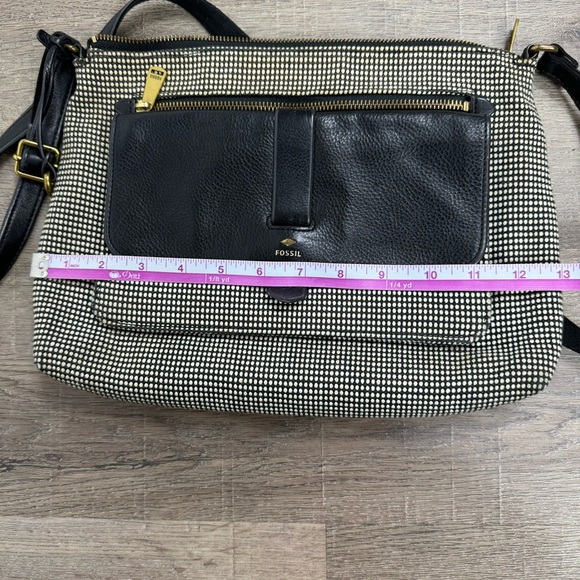 Fossil Kinely Crossbody Bag Leather and Textile Checkered Black & White - Picture 12 of 13